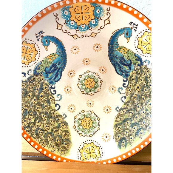 Dutch Wax Peacocks Bowl Handpainted by Coastline Imports 10 Inches - Picture 8 of 12